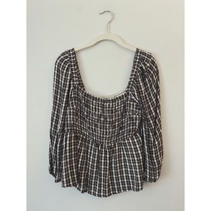 Abercrombie Plaid 3/4 Sleeve Smocked Top